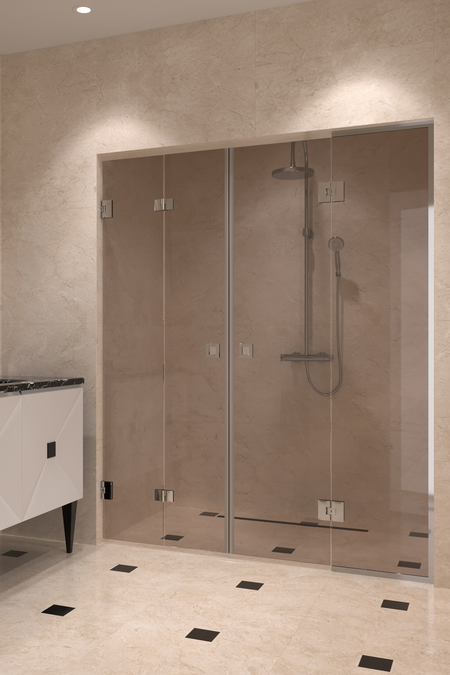 Alcove fitting with a folding door and a hinged door with a frame fixed part Vetro 553